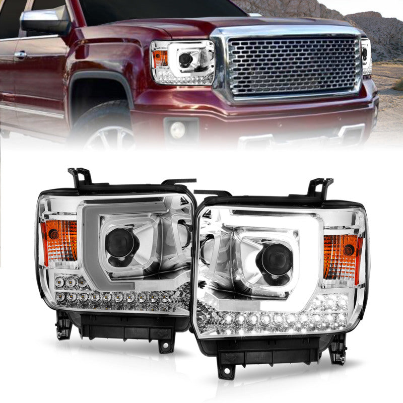 ANZO 111553 FITS 14-15 GMC Sierra 1500/2500HD/3500HD Plank Style Projector HeadlightChrome Housing