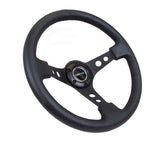 NRG RST-006BK - Reinforced Steering Wheel (350mm / 3in. Deep) Blk Leather w/Blk Spoke & Circle Cutouts