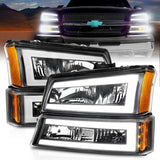 ANZO 111501 FITS: 2003-2006 Chevrolet Silverado 1500 Crystal Headlights w/ Light Bar Black Housing