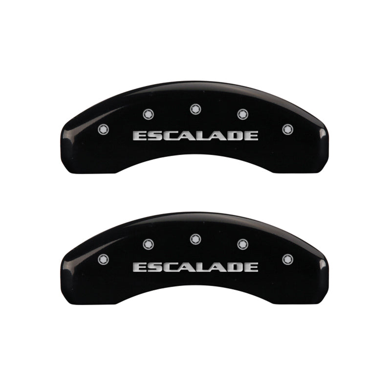 MGP 35015SESCBK - 4 Caliper Covers Engraved Front & Rear Escalade Black finish silver ch