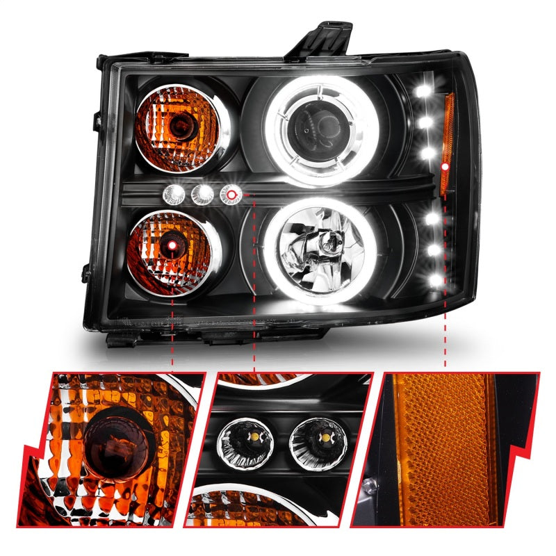 ANZO 111125 FITS 2007-2013 Gmc Sierra 1500 Projector Headlights w/ Halo Black