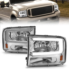 Load image into Gallery viewer, ANZO 111550 FITS 111550 FITS 99-04 Ford F250/F350/F450/Excursion (excl. 99) Crystal Headlightsw/ Light Bar Chrome Housing