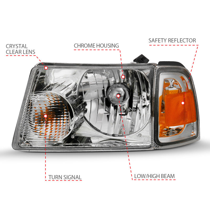 ANZO 111484 FITS 111484 - FITS: 2001-2011 Ford Ranger Crystal Headlight Chrome w/Corner Lights (OE Replacement)