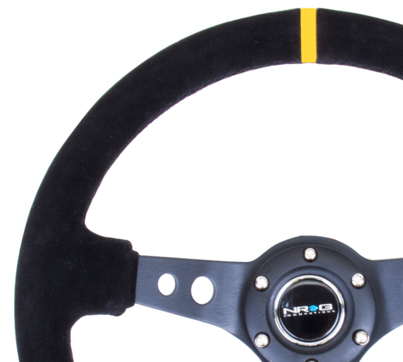 NRG RST-006S-Y - Reinforced Steering Wheel (350mm / 3in. Deep) Blk Suede w/Circle Cut Spokes & Single Yellow CM