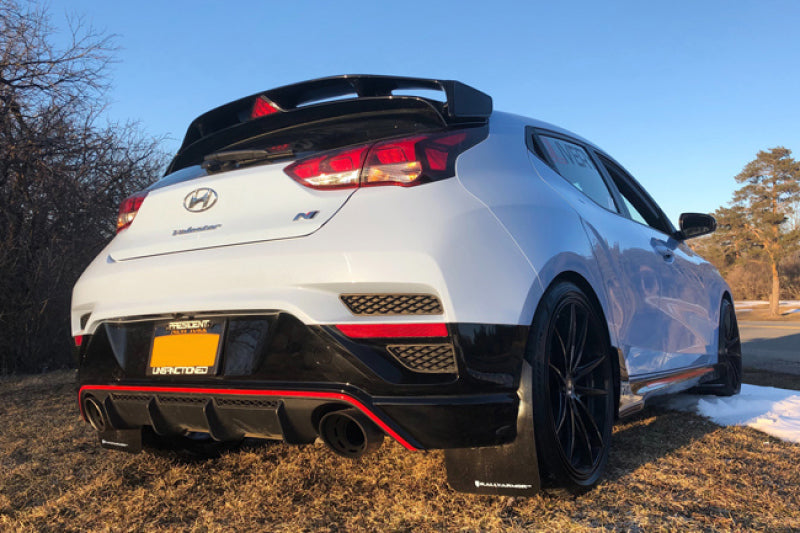 Rally Armor MF57-UR-BLK/WH FITS: 2019+ Hyundai Veloster N UR Black Mud Flap w/ White Logo