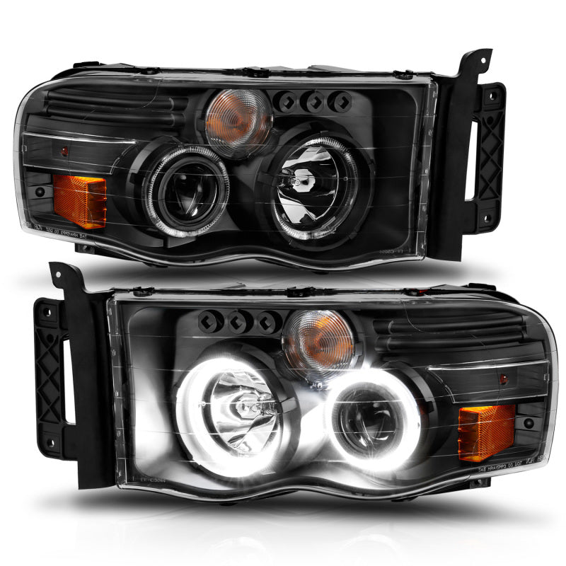 ANZO 111490 -  FITS: 2002-2005 Dodge Ram 1500 Projector Headlights w/ Halo Black Clear Amber