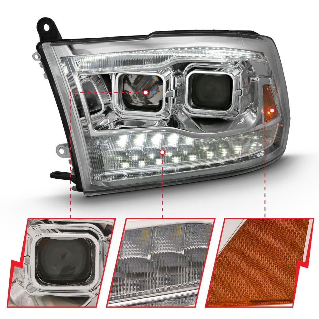 ANZO 111442 -  DODGE RAM 1500 09-18 / RAM 2500/3500 10-18 DUAL PROJECTOR SWITCHBACK HEADLIGHTS CHROME AMBER (FOR ALL MODELS)