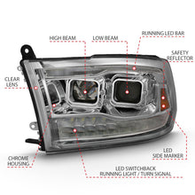 Load image into Gallery viewer, ANZO 111442 -  DODGE RAM 1500 09-18 / RAM 2500/3500 10-18 DUAL PROJECTOR SWITCHBACK HEADLIGHTS CHROME AMBER (FOR ALL MODELS)