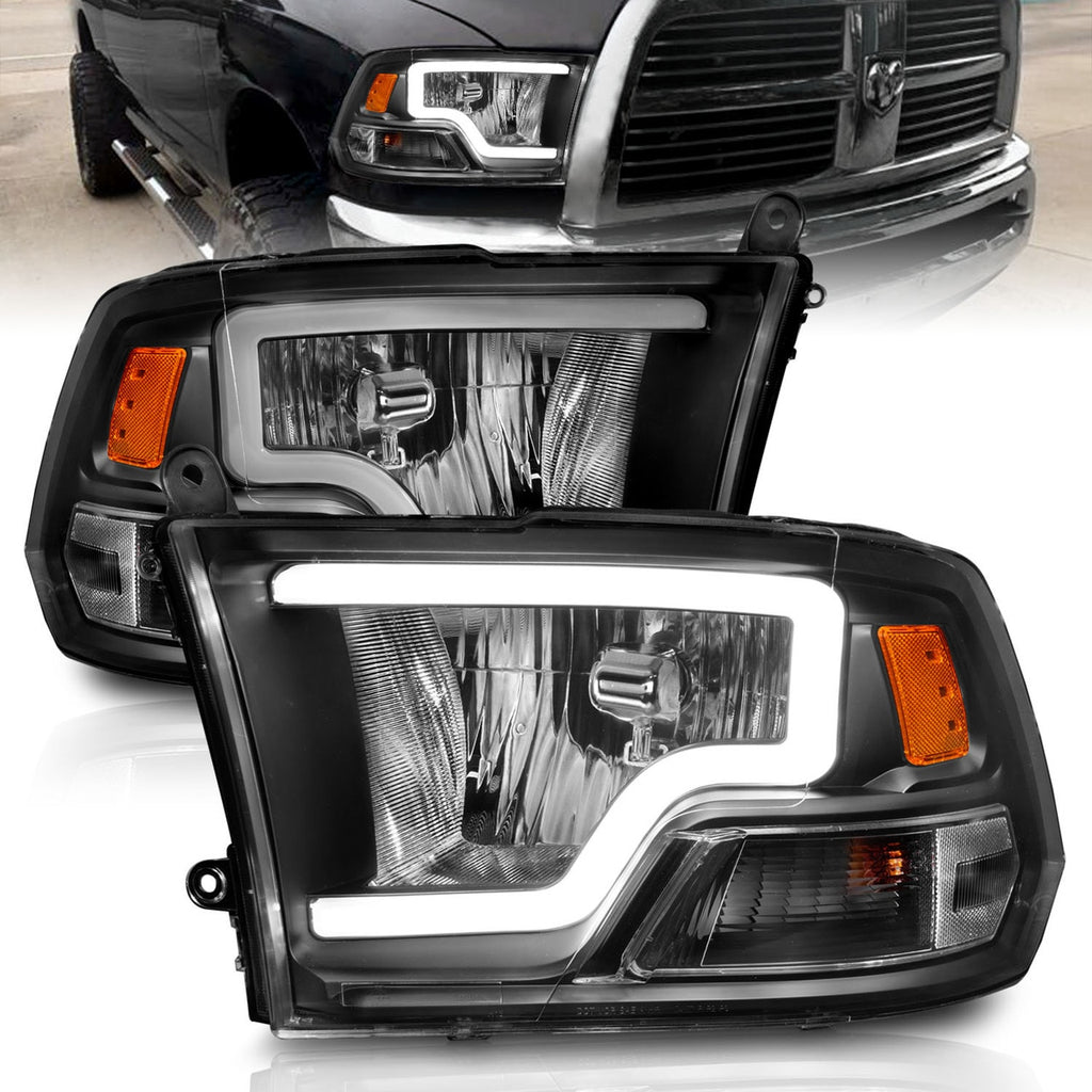 ANZO 111515 FITS: 2009-2018 Dodge Ram 1500 Crystal Headlights w/ Light Bar Black Housing