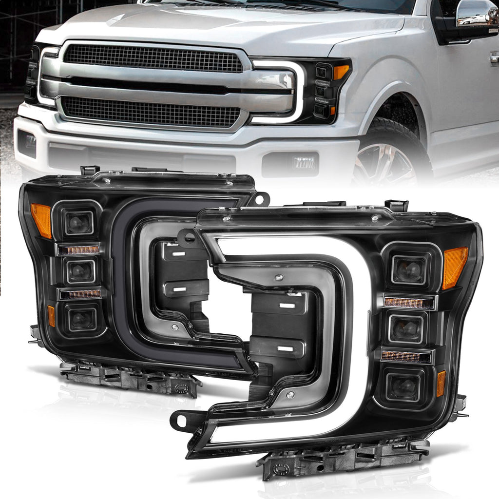 ANZO 111520 FITS: ANZO 18-20 Ford F-150 Full Led Projector Smoke Bar Style Headlights Black Amber