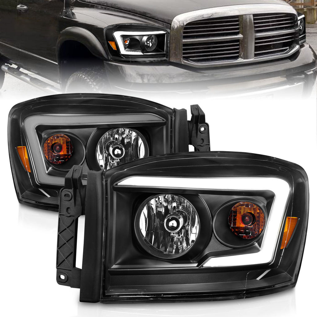 ANZO 111524 -  FITS: 06-09 Dodge RAM 1500/2500/3500 Headlights Black Housing/Clear Lens (w/ Light Bars)