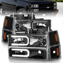 ANZO 111528 -  FITS: 88-98 Chevrolet C1500 Crystal Headlights w/ Light Bar Black Housing w/ Signal Side Markers 8Pcs