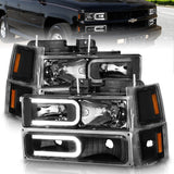 ANZO 111528 -  FITS: 88-98 Chevrolet C1500 Crystal Headlights w/ Light Bar Black Housing w/ Signal Side Markers 8Pcs