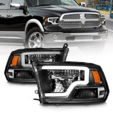 ANZO 111539 -  FITS: 2009-2020 Dodge Ram 1500 Full LED Square Projector Headlights w/ Chrome Housing Black Amber