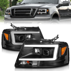 ANZO 111541 -  FITS: 2004-2008 Ford F-150 Projector Headlights w/ Light Bar Black Housing