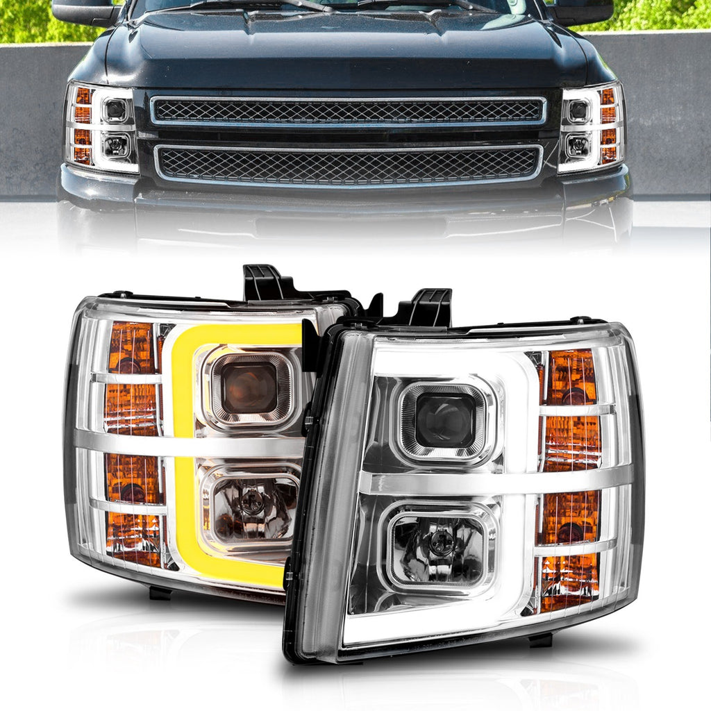 ANZO 111546 -  FITS: 2007-2013 Chevrolet Silverado 1500 Projector w/ Light Bar Chrome Housing w/ Sequential