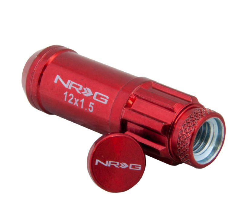 NRG LN-LS700RD-21 - 700 Series M12 X 1.5 Steel Lug Nut w/Dust Cap Cover Set 21 Pc w/Locks & Lock Socket Red