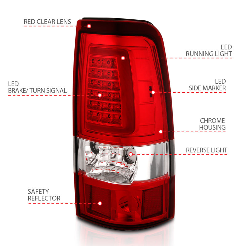 ANZO 311332 FITS 1999-2002 Chevy Silverado 1500 LED Taillights Plank Style Chrome With Red/Clear Lens