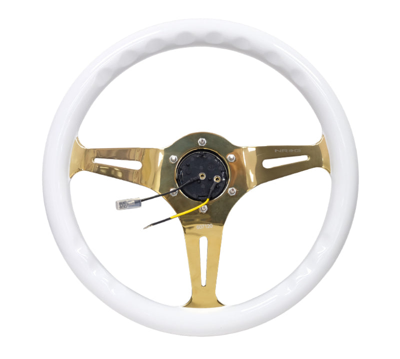 NRG ST-015CG-WT - Classic Wood Grain Steering Wheel (350mm) White Grip w/Chrome Gold 3-Spoke Center