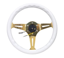 Load image into Gallery viewer, NRG ST-015CG-WT - Classic Wood Grain Steering Wheel (350mm) White Grip w/Chrome Gold 3-Spoke Center