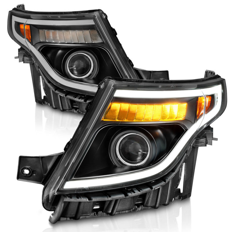 ANZO 111575 FITS 11-15 Ford Explorer (w/Factory Halogen HL Only) Projector Headlights w/Light Bar Black Housing