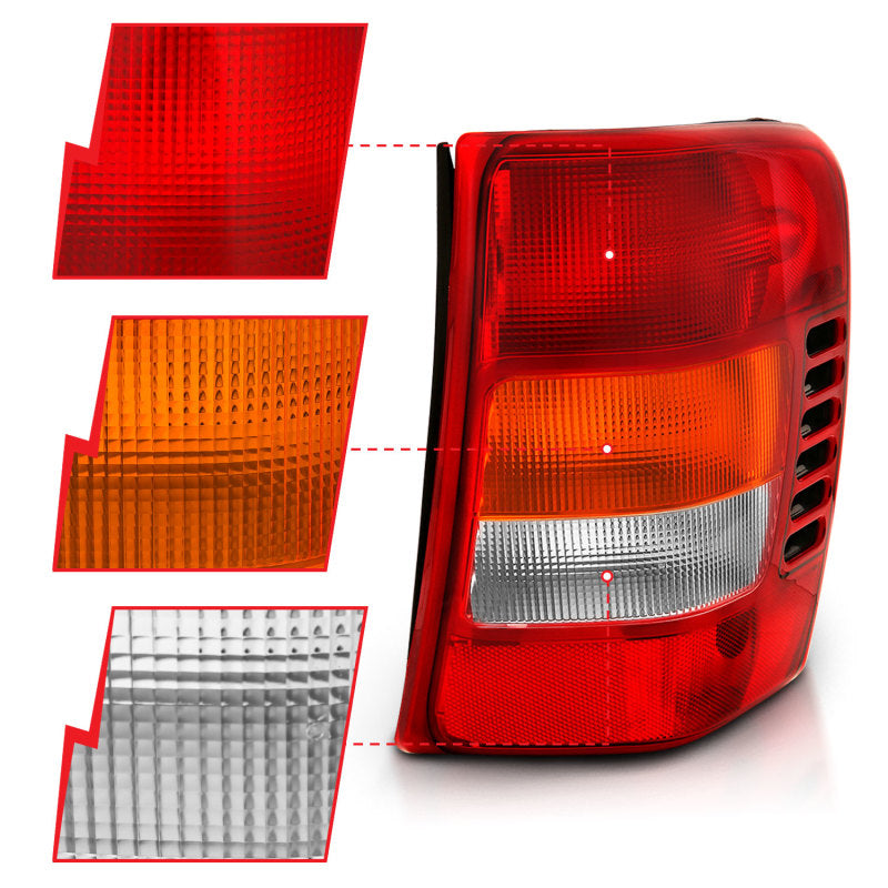 ANZO 311308 FITS 1999-2004 Jeep Grand Cherokee Taillight Red/Clear Lens (OE Replacement)