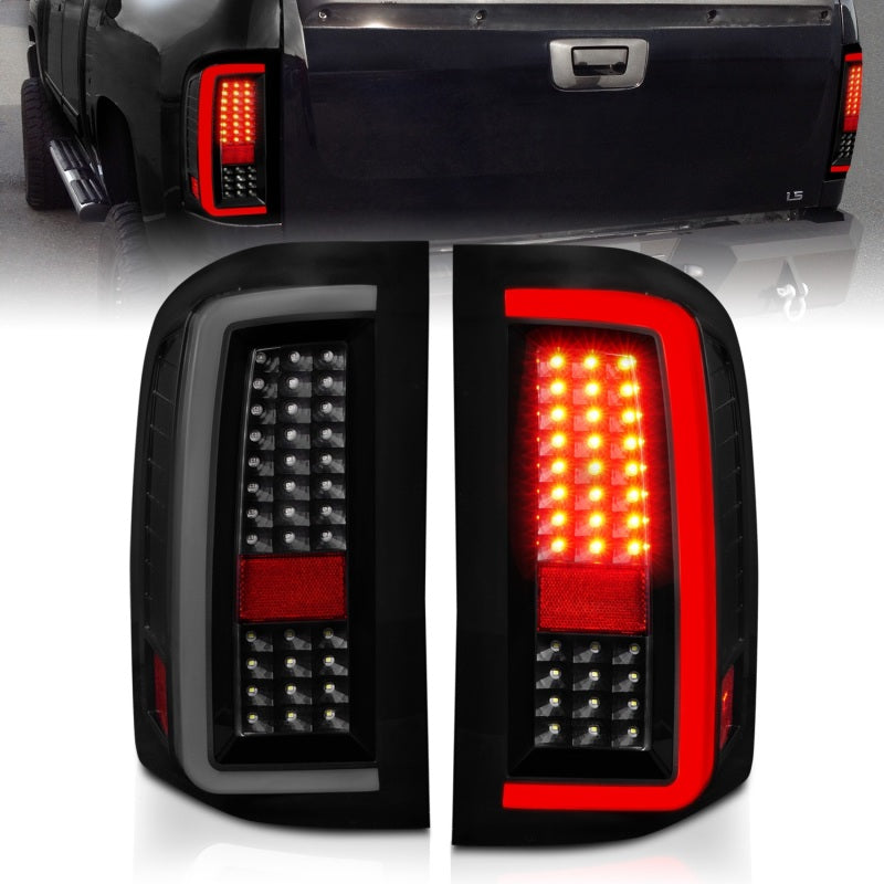 ANZO 311381 -  FITS: 2007-2013 Chevrolet Silverado1500/ 2500/ 3500 LED Tail Lights w/ Light Bar Black Housing Smoke