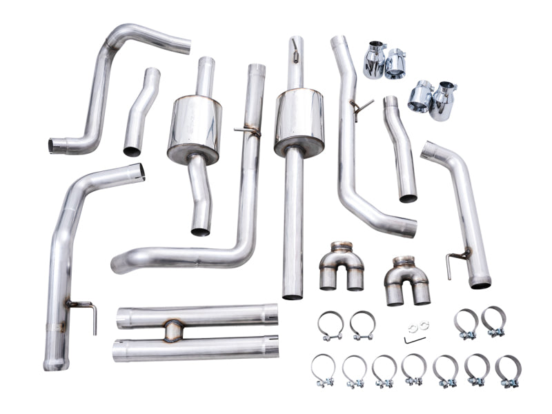 AWE Tuning 3015-42203 FITS 4th Gen GM 1500 6.2L 0FG Catback Split Rear Exit (w/ Bumper Cutouts) - Quad Chrome Tips