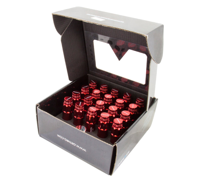 NRG LN-LS700RD-21 - 700 Series M12 X 1.5 Steel Lug Nut w/Dust Cap Cover Set 21 Pc w/Locks & Lock Socket Red