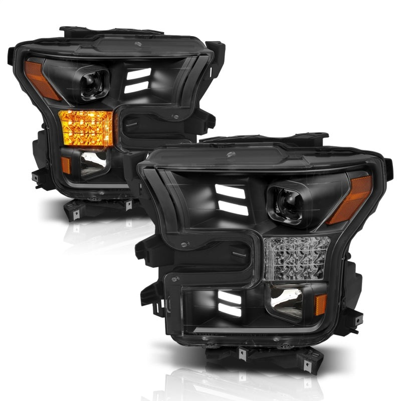 ANZO 15-17 Ford F-150 Project Headlights w/ Plank Style Design Black w/ Amber Sequential Turn Signal