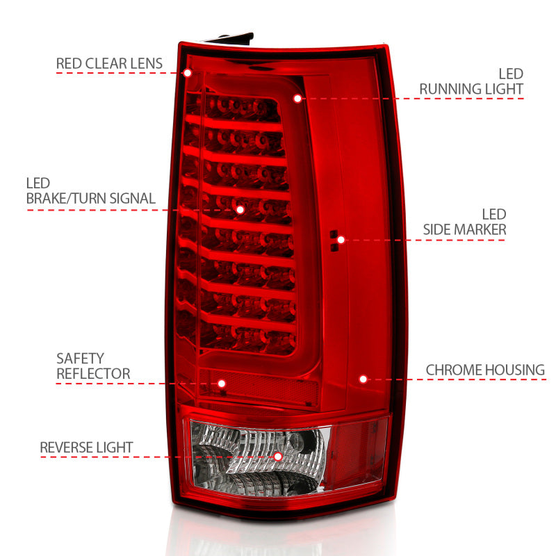 ANZO 311323 FITS 2007-2014 Chevy Tahoe LED Taillight Plank Style Chrome With Red/Clear Lens