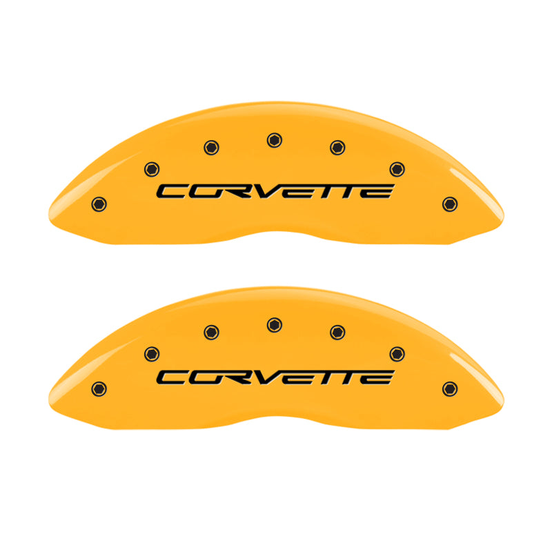 MGP 13008SCV6YL FITS 4 Caliper Covers Engraved Front & Rear C6/Corvette Yellow finish black ch