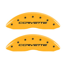 Load image into Gallery viewer, MGP 13008SCV6YL FITS 4 Caliper Covers Engraved Front &amp; Rear C6/Corvette Yellow finish black ch