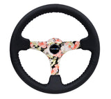 NRG RST-036FL-R - Reinforced Steering Wheel (350mm / 3in. Deep) Blk Leather Floral Dipped w/ Blk Baseball Stitch