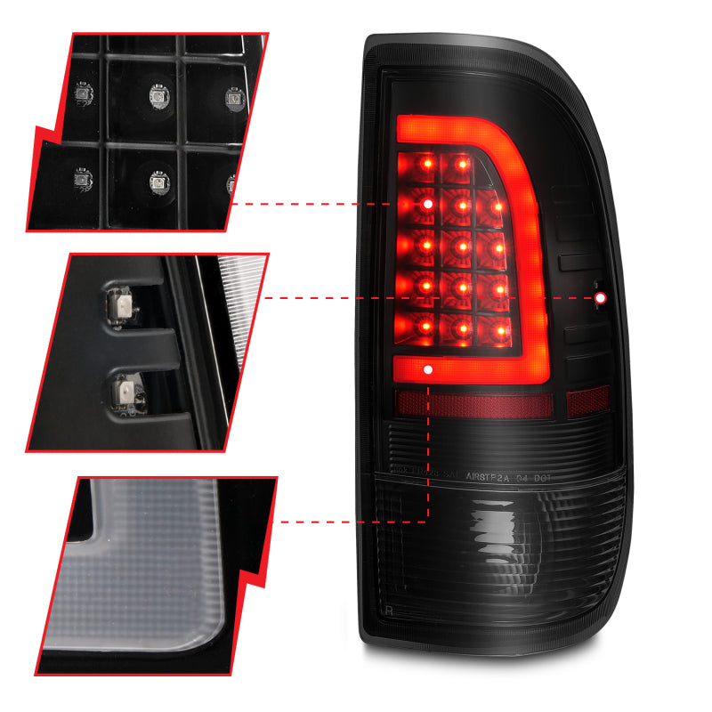 ANZO 311378 FITS 1997-2003 Ford F-150 LED Tail Lights w/ Light Bar Black Housing Smoke Lens