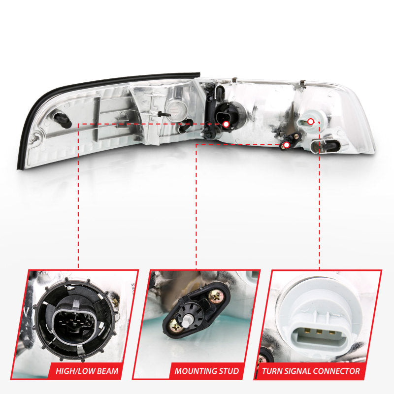 ANZO 121556 FITS 121556 - FITS: 1998-2005 Ford Crown Victoria Crystal Headlight Chrome With Bumper Light (OE)