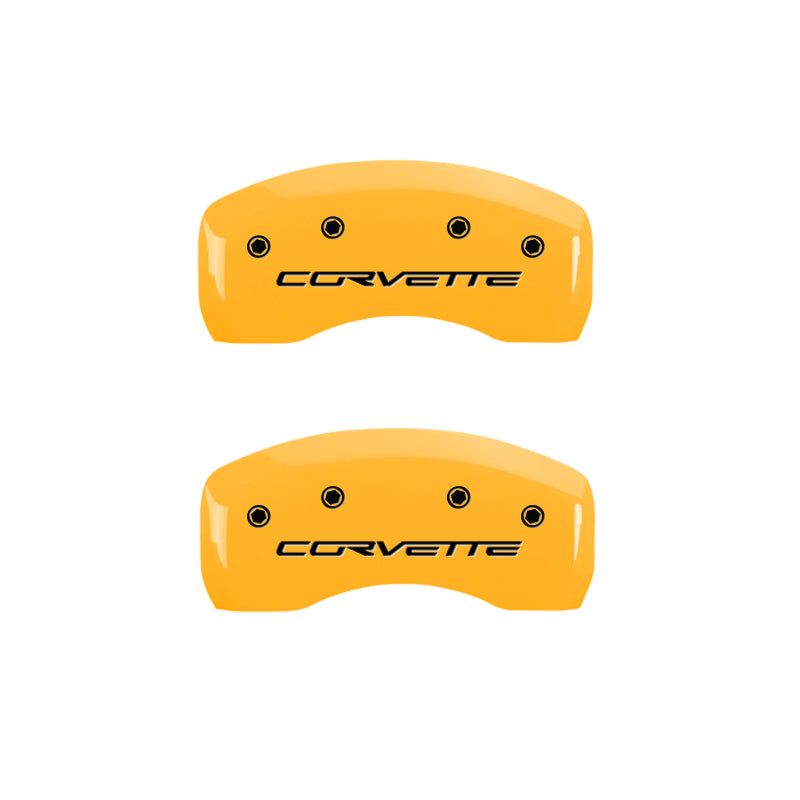 MGP 13008SCV6YL FITS 4 Caliper Covers Engraved Front & Rear C6/Corvette Yellow finish black ch