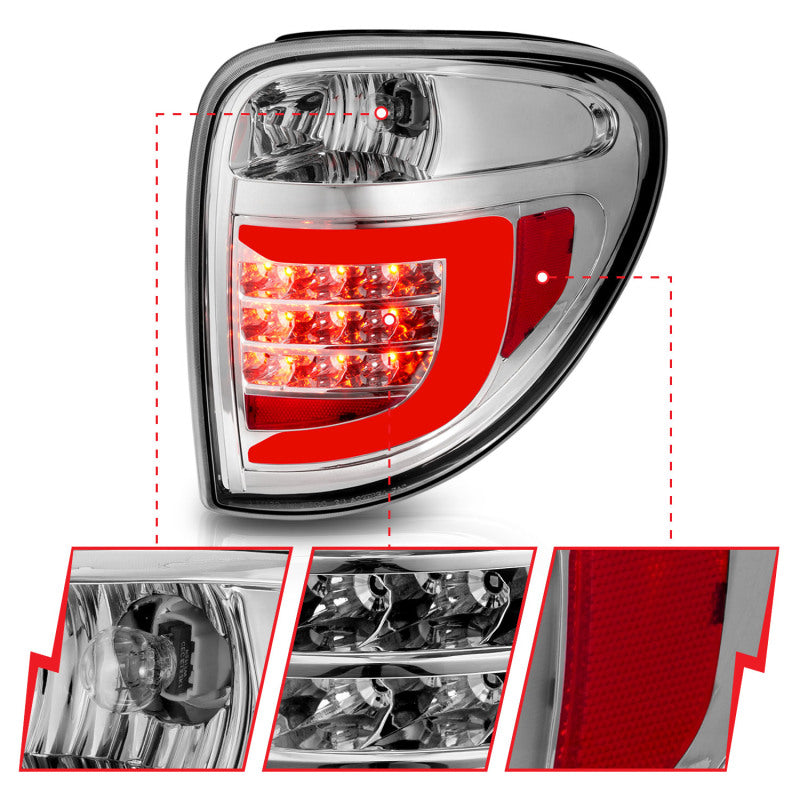 ANZO 311367 FITS 2004-2007 Dodge Grand Caravan LED Tail Lights w/ Light Bar Chrome Housing Clear Lens