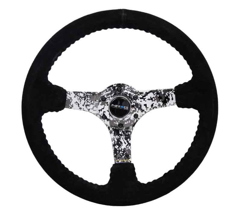 NRG Reinforced Steering Wheel (350mm / 3in. Deep) Blk Suede w/Hydrodipped Digi-Camo Spokes - free shipping - Fastmodz