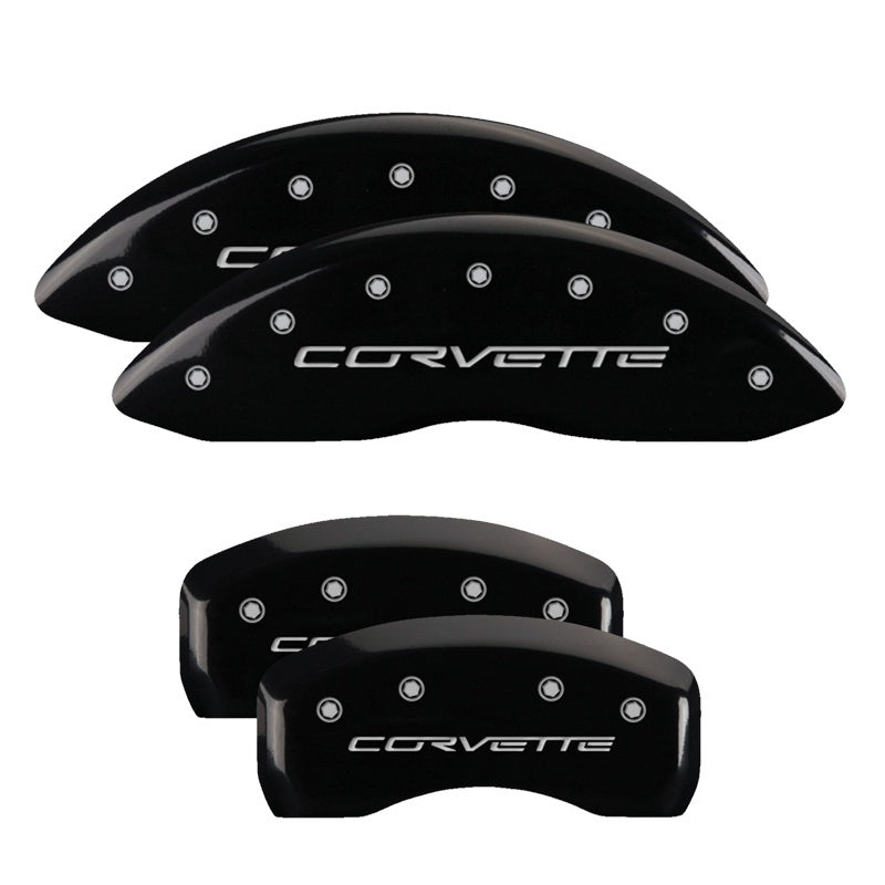 MGP 13008SCV6BK FITS 4 Caliper Covers Engraved Front & Rear C6/Corvette Black finish silver ch