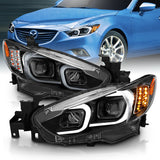 ANZO 121516 FITS: 2014-2015 Mazda 6 Projector Headlights w/ Plank Style Design Black