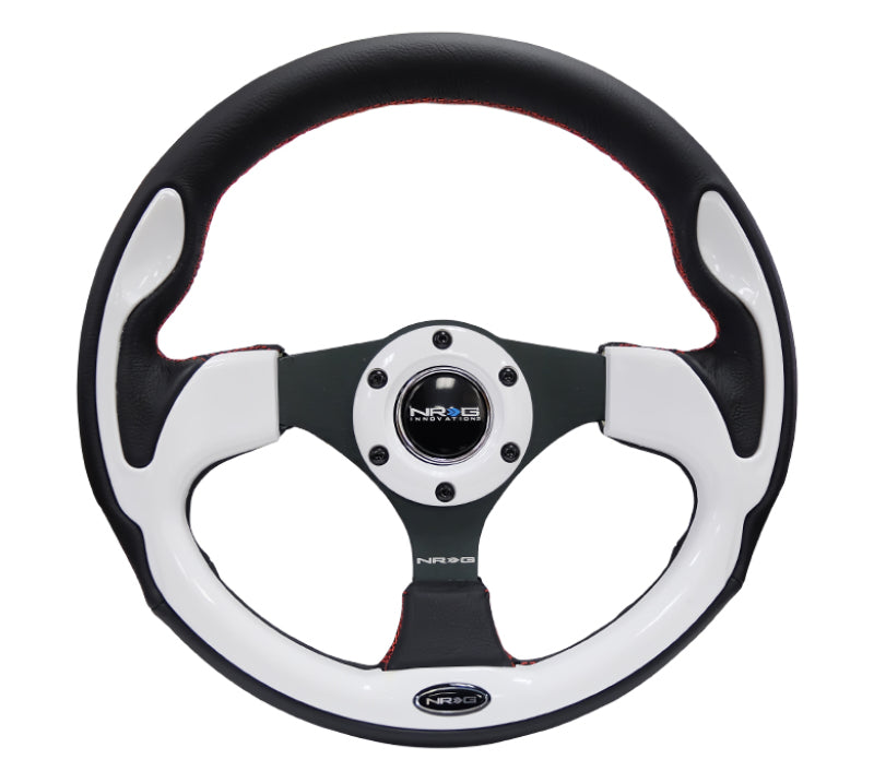 NRG Reinforced Steering Wheel (320mm) Blk w/White Trim & 4mm 3-Spoke - free shipping - Fastmodz