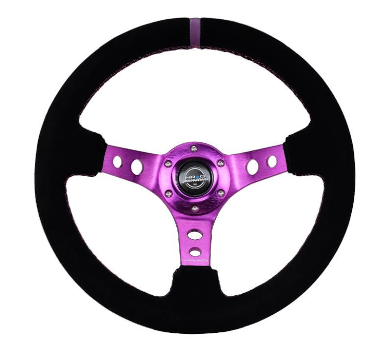 NRG RST-006S-PP - Reinforced Steering Wheel (350mm / 3in. Deep) Black Suede w/Purple Center & Purple Stitching