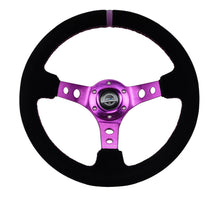 Load image into Gallery viewer, NRG RST-006S-PP - Reinforced Steering Wheel (350mm / 3in. Deep) Black Suede w/Purple Center &amp; Purple Stitching