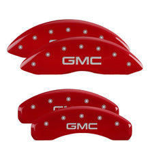 Load image into Gallery viewer, MGP 34217SGMCRD - 4 Caliper Covers Engraved Front &amp; Rear GMC Red Finish Silver Char 2019 GMC Sierra 1500