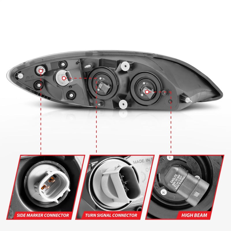 ANZO 131032 FITS 2008-2016 International Prostar Crystal Headlights Black Housing (OE Replacement)