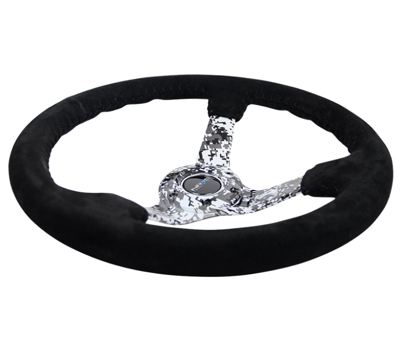 NRG Reinforced Steering Wheel (350mm / 3in. Deep) Blk Suede w/Hydrodipped Digi-Camo Spokes - free shipping - Fastmodz