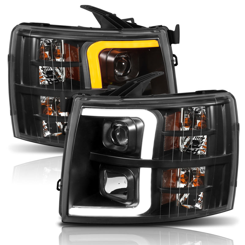 ANZO - [product_sku] - ANZO 07-13 Chevrolet Silverado 1500 Plank Style Projector Headlights Black w/ Amber - Fastmodz