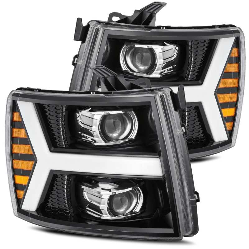 AlphaRex 880223 FITS 07-13 Chevy 1500 LUXX LED Proj Headlights Plank Style Jet Blk w/ Activ Light/Seq Signal/DRL