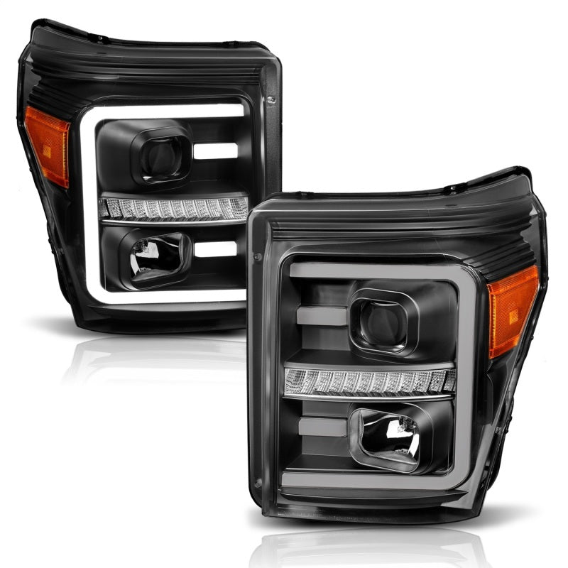 ANZO - [product_sku] - ANZO 2011-2016 Ford F250 Projector Headlights w/ Plank Style Switchback Black w/ Amber - Fastmodz